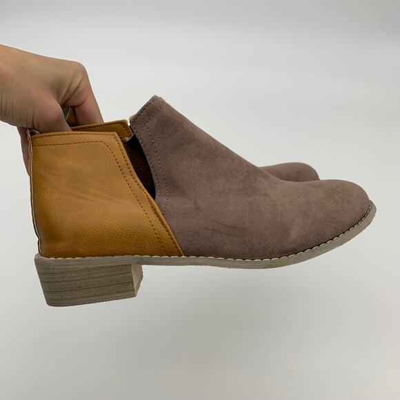 Ankle Boots Womens Size 8.5 Khaki & Brown Matte-Contrast Side Slit Block Heel - Picture 2 of 9